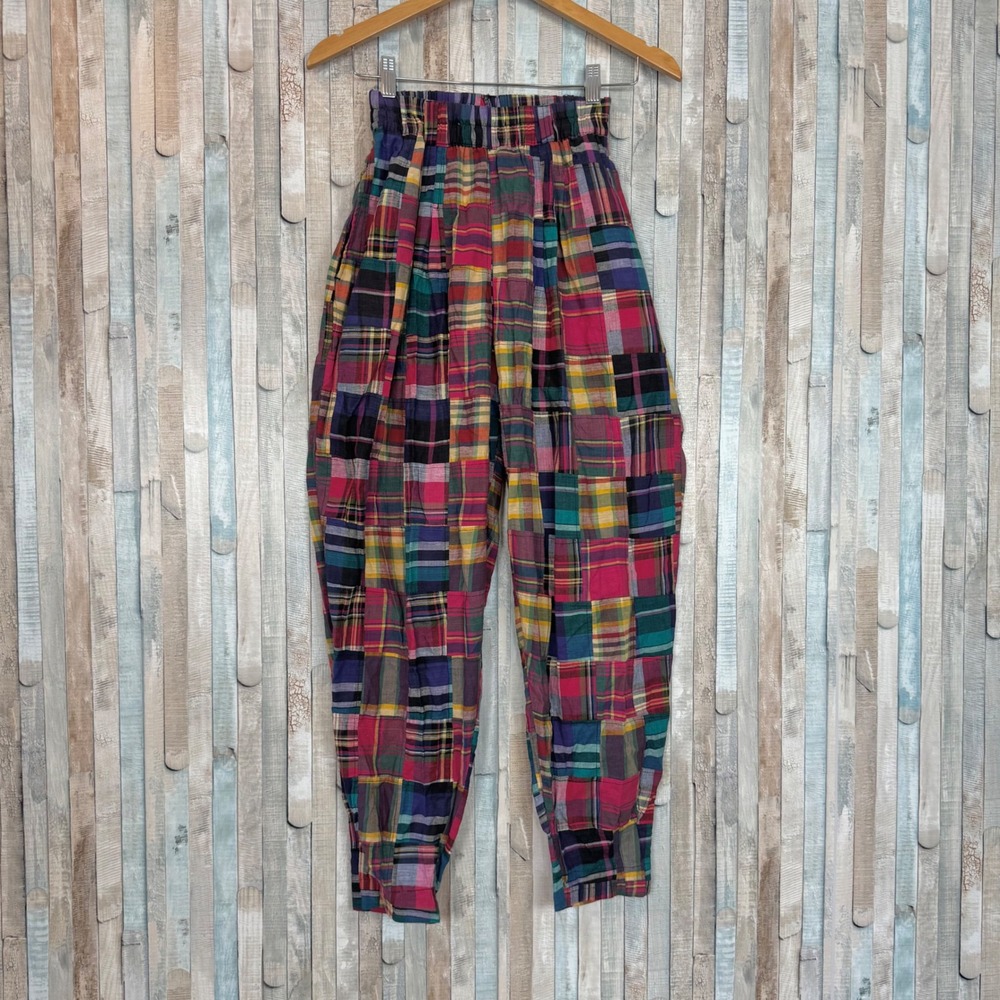 The Limited Vintage Madras Patchwork Plaid High Waist Tapered Pants Cotton XS